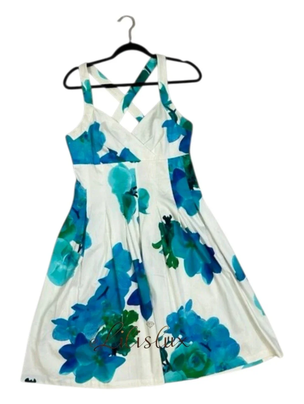 Calvin Klein White Blue And Green V Neck Fit And Flare Dress Size 10